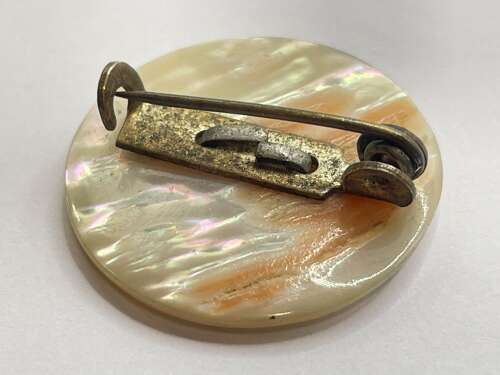 Antique Mother Of Pearl & Enamel Scroll Baby Brooch