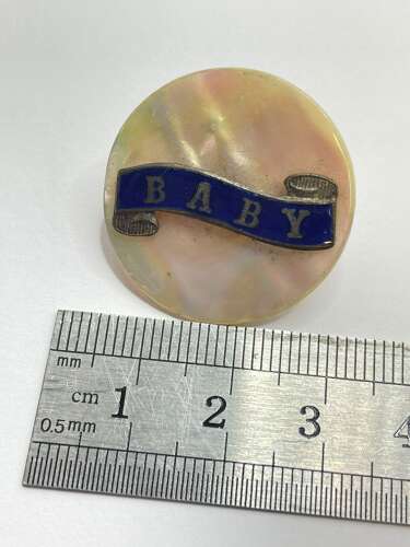 Antique Mother Of Pearl & Enamel Scroll Baby Brooch