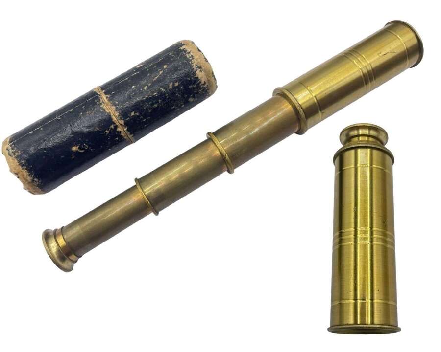 Antique Brass 4 Draw Miniature Children&rsquo;s Brass Pocket Portable Telescope & Case