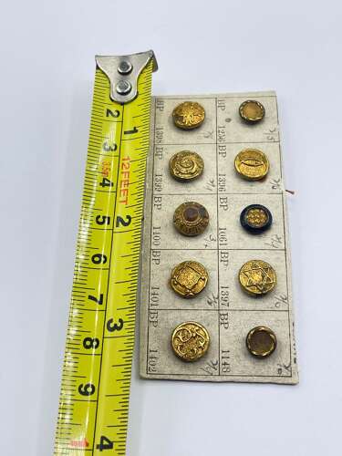 Beautiful Antique Gilded “Australian Tiny Samples” Salesman’s Buttons On Card