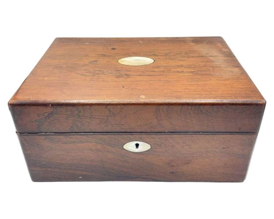 Antique Victorian Rosewood & Mother Of Pearl Inlay Work/ Jewellery Box