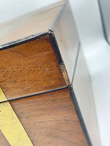 Antique Victorian Walnut & Brass Banded Locking Writing Slope With Inkwell