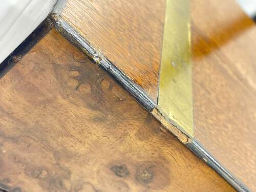 Antique Victorian Walnut & Brass Banded Locking Writing Slope With Inkwell