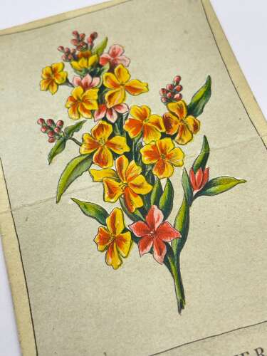 Antique 1880s Flip Fold Card “Popular Flowers, Wall Flowers”