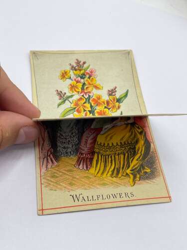 Antique 1880s Flip Fold Card “Popular Flowers, Wall Flowers”