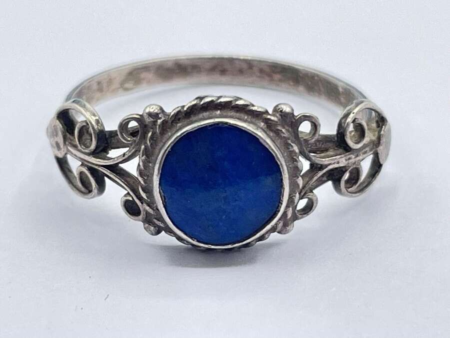 Beautiful Vintage Afghan Sterling Silver & Lapis Lazuli Filigree Ring Size O