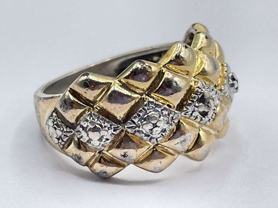 Beautiful Vintage Gold On Sterling Silver Pine Cone Ring Size J