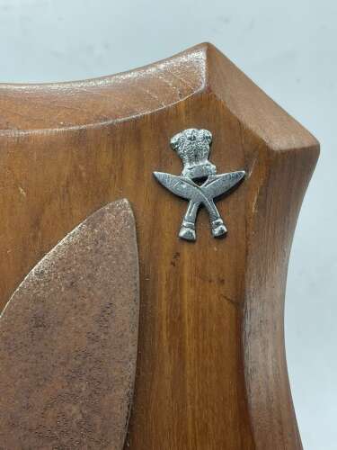 Post WW2 Free Standing Walnut Shield Mounted Kukri’s & Regimental Badges