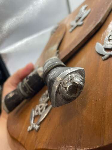 Post WW2 Free Standing Walnut Shield Mounted Kukri’s & Regimental Badges