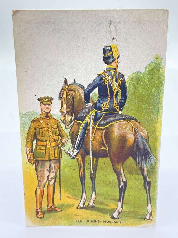 Pre WW1 British Army 14th (Kings) Hussars Illustrated Regimental Postcard
