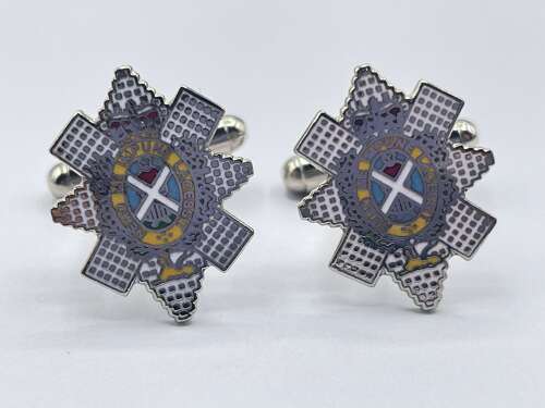 Post WW2 Pair Of Silver Tone & Enamel Royal Scots Regiment Cufflinks