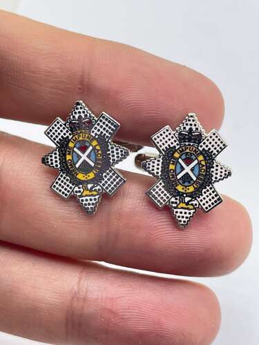 Post WW2 Pair Of Silver Tone & Enamel Royal Scots Regiment Cufflinks