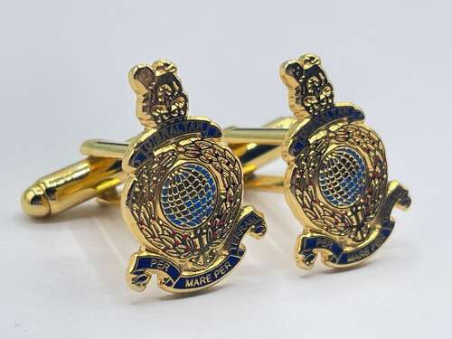 Post WW2 British Army Gold Tone & Enamel Royal Marines Veterans Cufflinks
