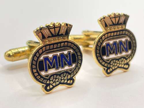 Post WW2 British Gold Tone & Enamel Merchant Navy Cufflinks