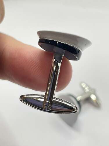Post WW2 British Silver Tone & Enamel Royal Navy Sailors Cap Cufflinks