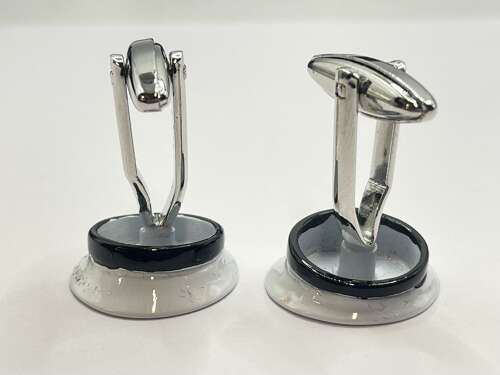 Post WW2 British Silver Tone & Enamel Royal Navy Sailors Cap Cufflinks
