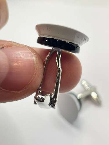 Post WW2 British Silver Tone & Enamel Royal Navy Sailors Cap Cufflinks