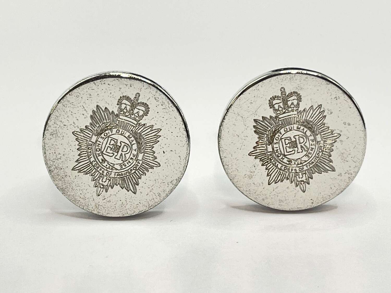 Post WW2 British Silver Tone Round Royal Corps Of Transport Cufflinks