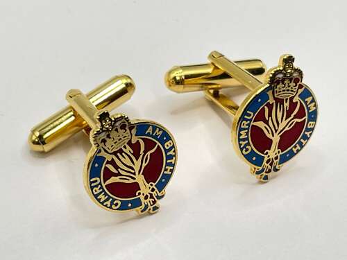 Post WW2 British Gold Tone & Enamel Welsh Guards Cufflinks