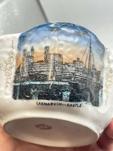 Antique 1890s Porcelain Welsh Caernarfon Castle Souvenir Trinket Bowl