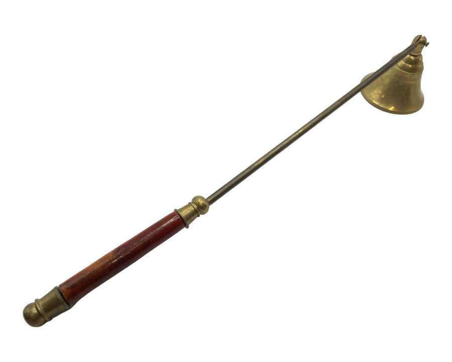 Antique Wooden & Brass Hinged Candle Snuffer For Candles & Candlesticks