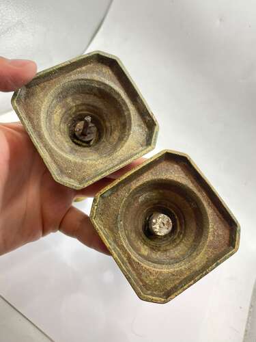 Antique Victorian Pair Of Brass Candle Sticks With Pushers