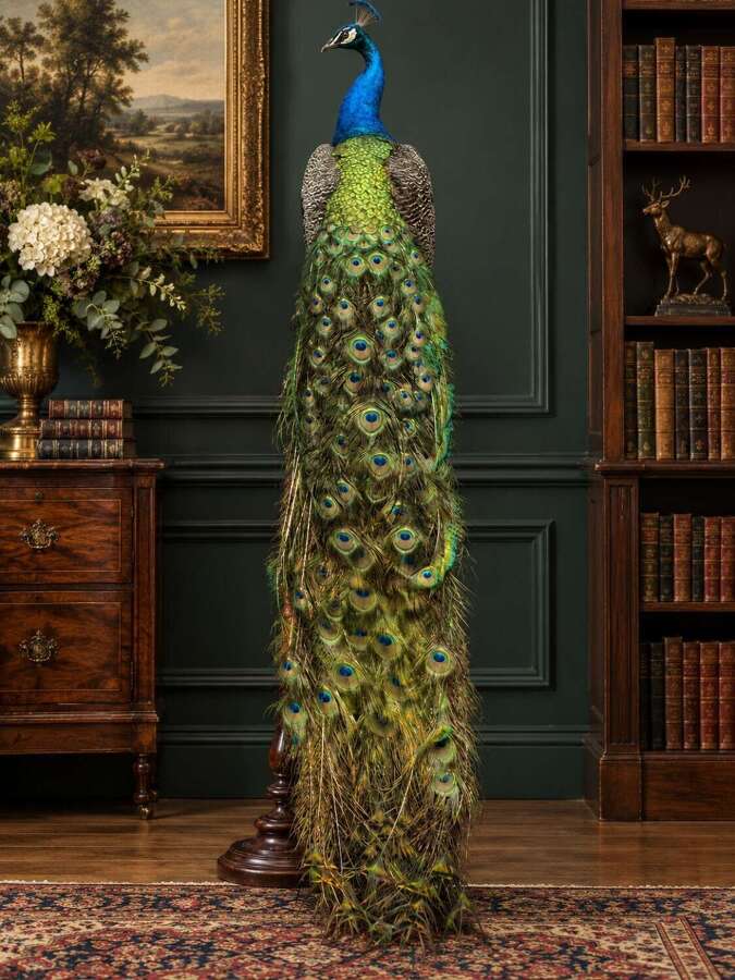 Beautiful Taxidermy Full Mount Peacock On Barley Twist Stand