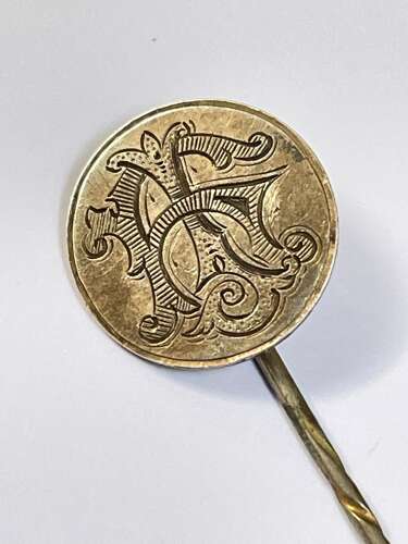 Antique Victorian Engraved Cypher H.I Silver 1876 Three Pence Stick Hat Pin