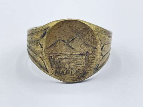 WW2 Period British Brass Crude Trench Art Naples Ring Size Y