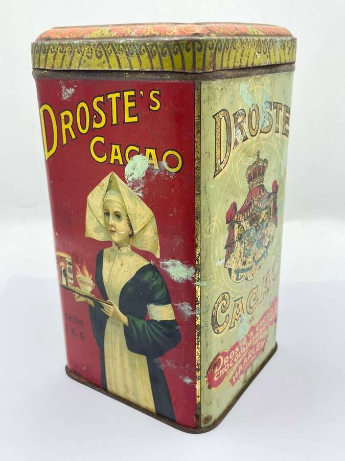 Vintage 1950s Dutch Droste's Cocoa Advertising Tin From Harlem, Netherlands
