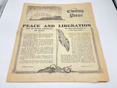 WW2 British Guernsey Evening Press May 9th 1945 Peace & Liberation Newspaper