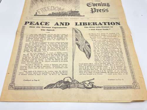 WW2 British Guernsey Evening Press May 9th 1945 Peace & Liberation Newspaper