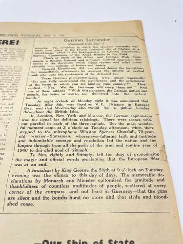 WW2 British Guernsey Evening Press May 9th 1945 Peace & Liberation Newspaper