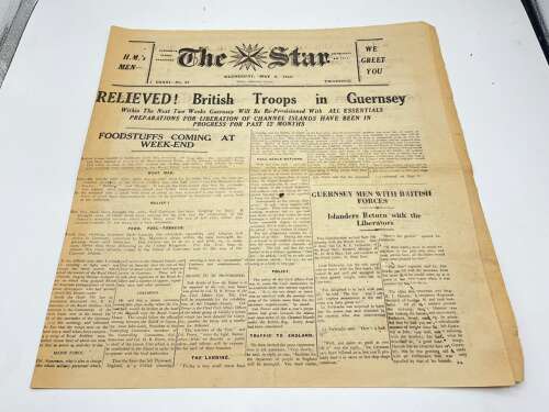 WW2 Guernsey The Star May 9th 1945 Liberation Of German Occupation Newspaper