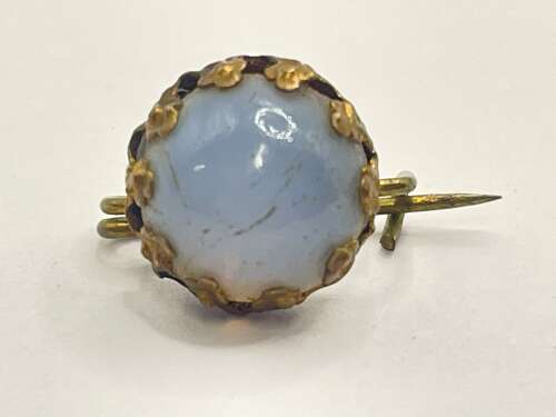 Antique Victorian Cabochon Opalite Set In A Floral Scalloped Setting Brooch