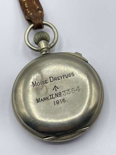 WW1 1916 Dated British Army Moise Dreyfuss Mark II Working Stop Watch & Strap