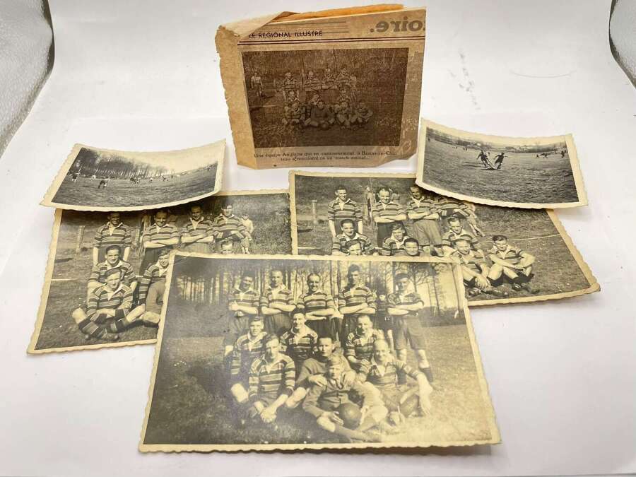 Rare Antique 1920-30 English Football Team Original Photographs & Newspaper
