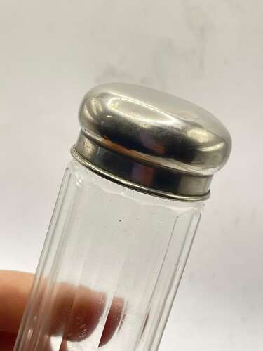 Antique Victorian Cut Glass Silver Plated Hat Pin Jar