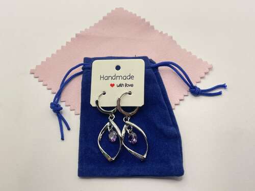Beautiful Sterling Silver & Amethyst Drop Huggie Hoop Earrings
